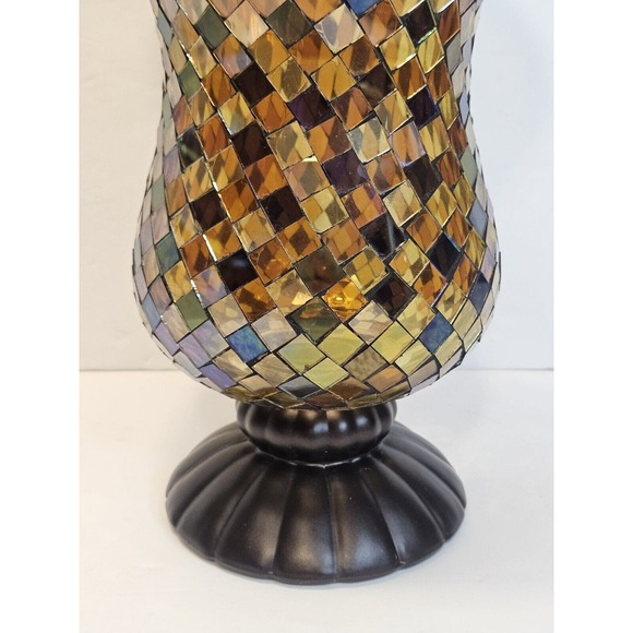 PartyLite Global Fusion Hurricane Amber Iridescent Glass Mosaic Tiles Mirrored - Picture 2 of 12